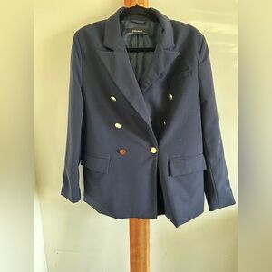 Zara Basic Women's Navy Double-Breasted Work Blazer with Gold Buttons Size L